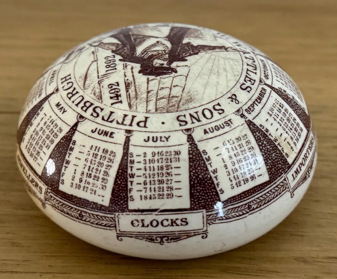 1892 Antique Ceramic Calendar Paperweight W. W. Wattles & Sons Pittsburgh g.d. Paris Depose - 3