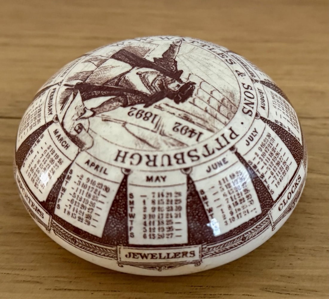 1892 Antique Ceramic Calendar Paperweight W. W. Wattles & Sons Pittsburgh g.d. Paris Depose - 4