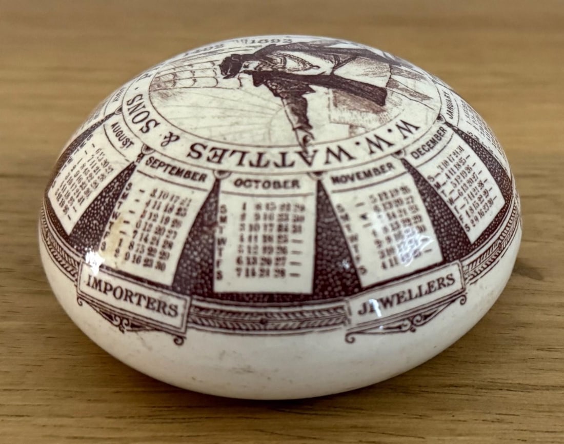 1892 Antique Ceramic Calendar Paperweight W. W. Wattles & Sons Pittsburgh g.d. Paris Depose - 5
