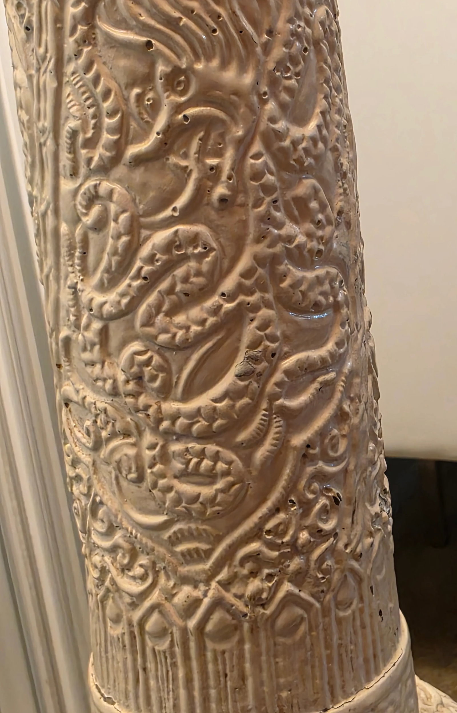 Antique, Art Deco, Asian Revival, Japanese Dragon and Monkey Relief Plaster Tall Floor Lamp, ca.1920 - 10