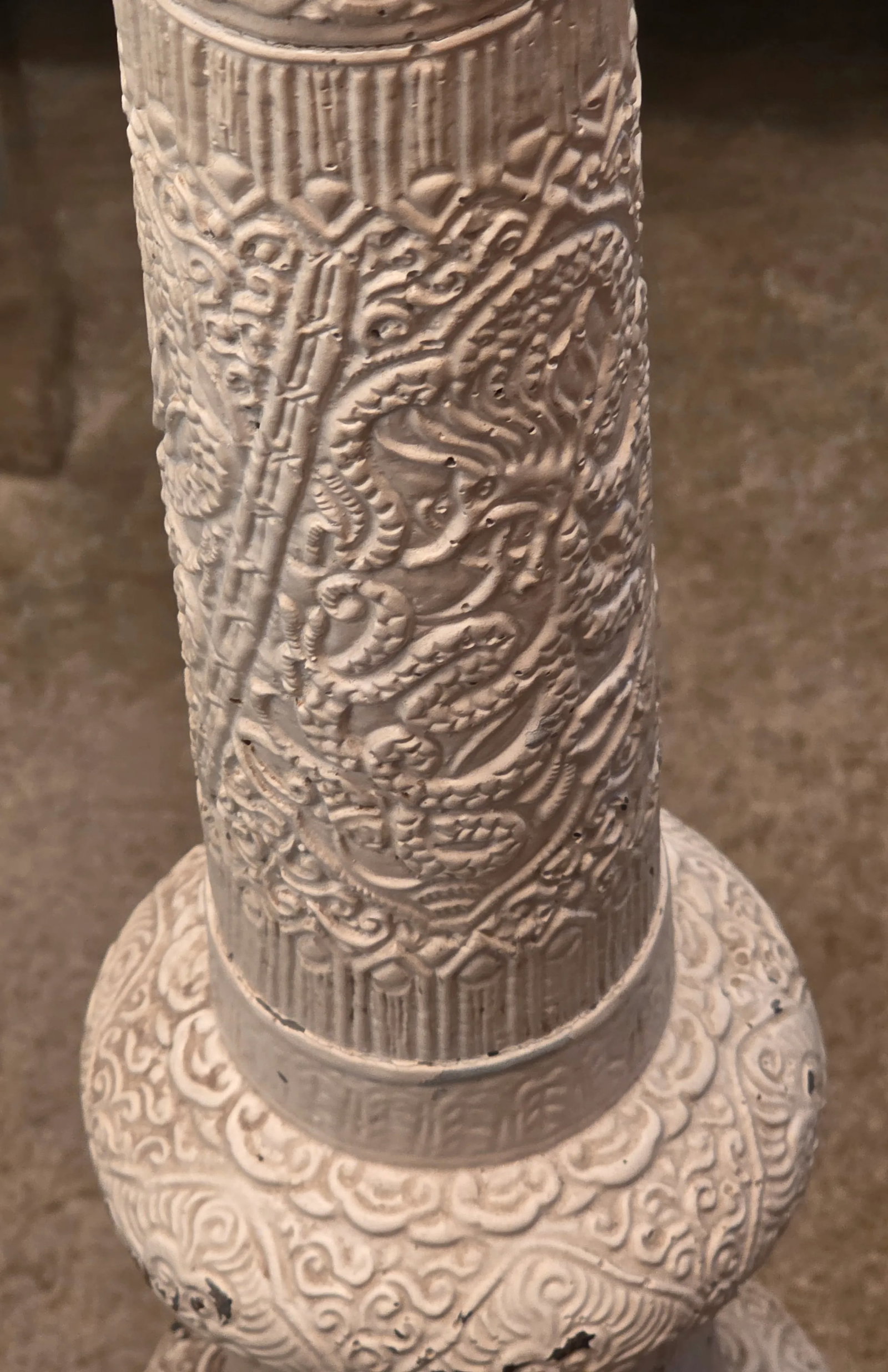 Antique, Art Deco, Asian Revival, Japanese Dragon and Monkey Relief Plaster Tall Floor Lamp, ca.1920 - 11