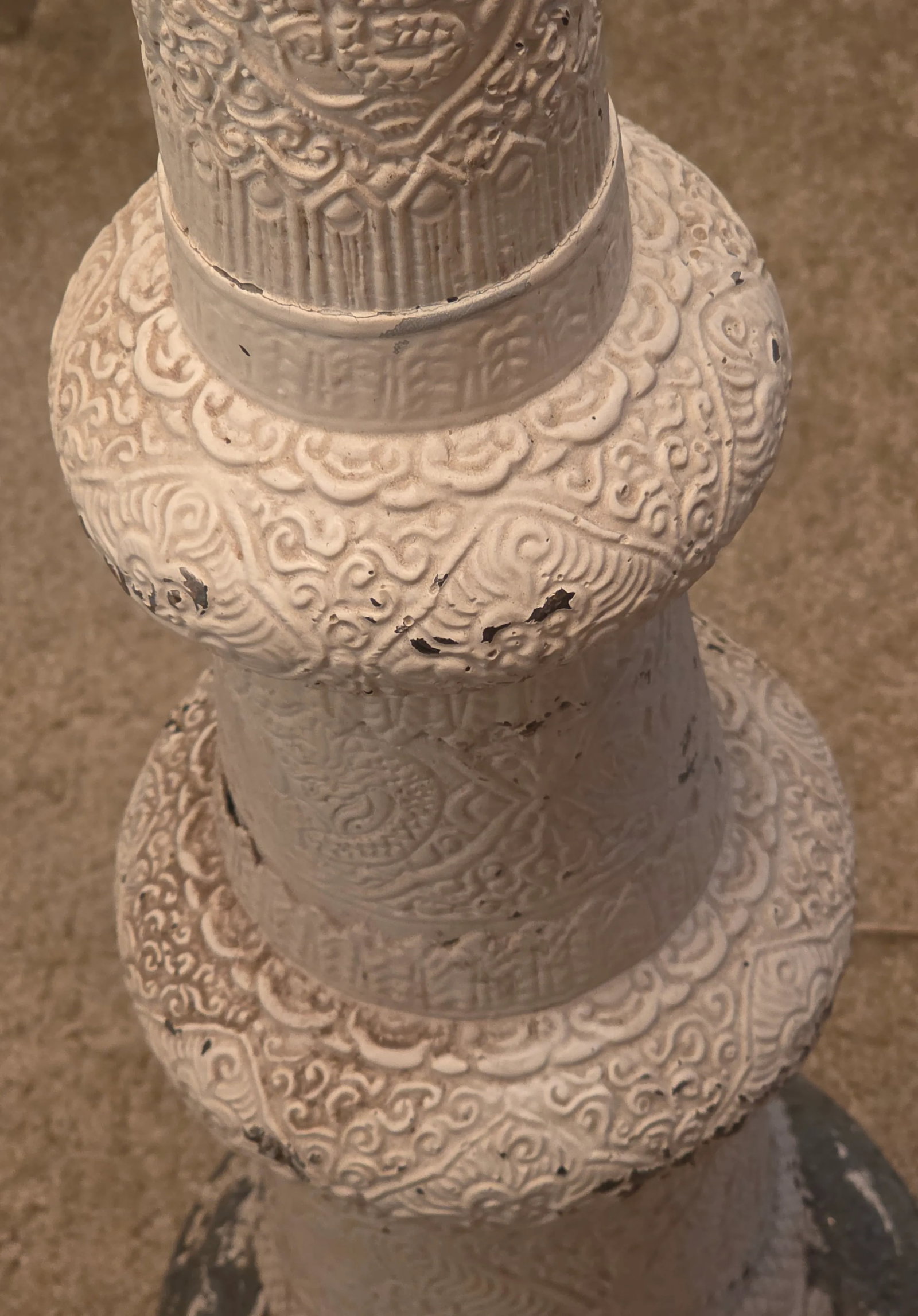 Antique, Art Deco, Asian Revival, Japanese Dragon and Monkey Relief Plaster Tall Floor Lamp, ca.1920 - 12