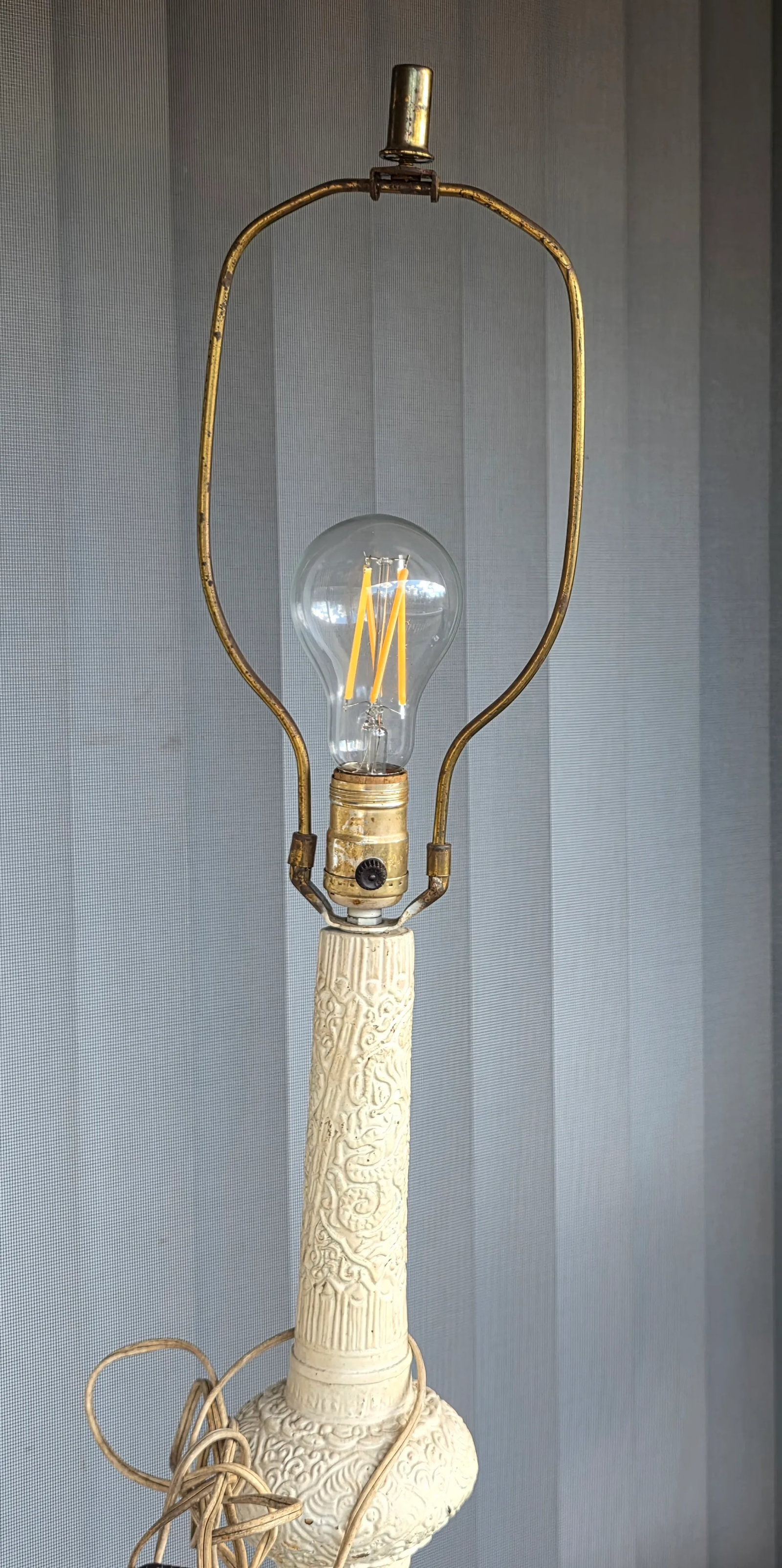 Antique, Art Deco, Asian Revival, Japanese Dragon and Monkey Relief Plaster Tall Floor Lamp, ca.1920 - 15