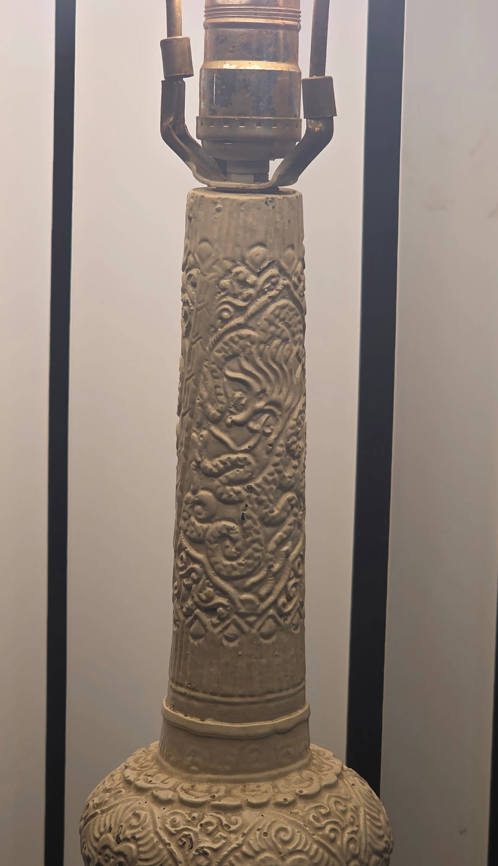 Antique, Art Deco, Asian Revival, Japanese Dragon and Monkey Relief Plaster Tall Floor Lamp, ca.1920 - 2