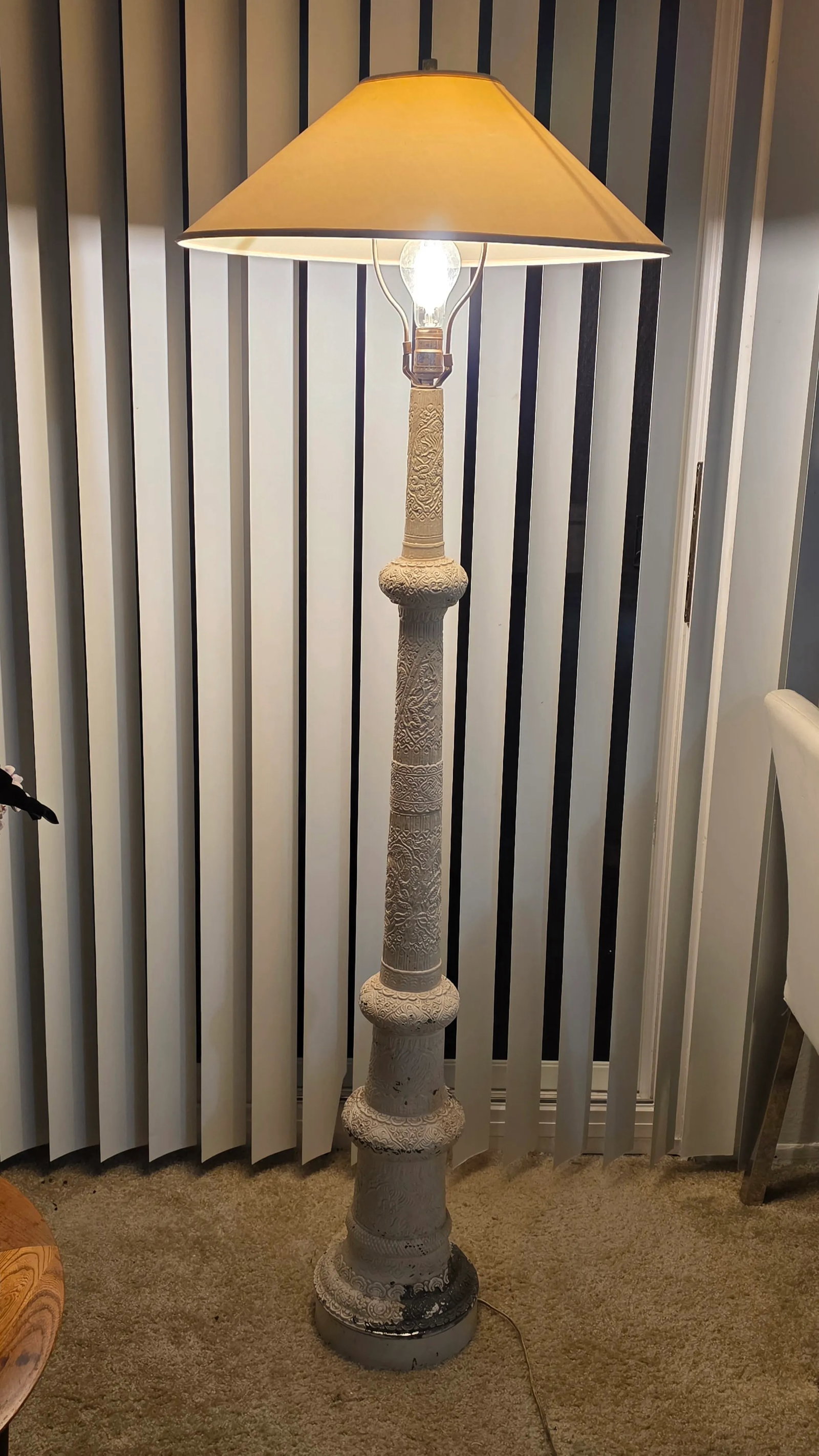 Antique, Art Deco, Asian Revival, Japanese Dragon and Monkey Relief Plaster Tall Floor Lamp, ca.1920 - 3