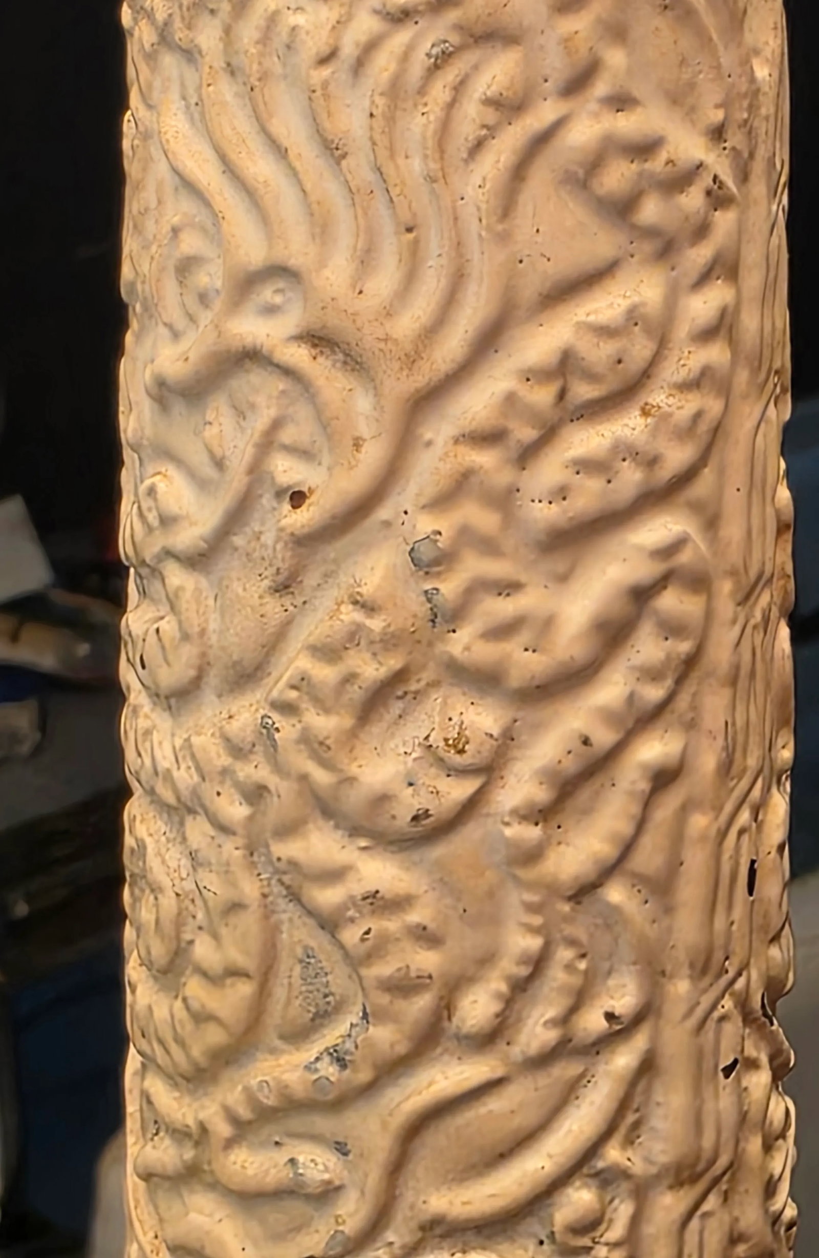 Antique, Art Deco, Asian Revival, Japanese Dragon and Monkey Relief Plaster Tall Floor Lamp, ca.1920 - 9