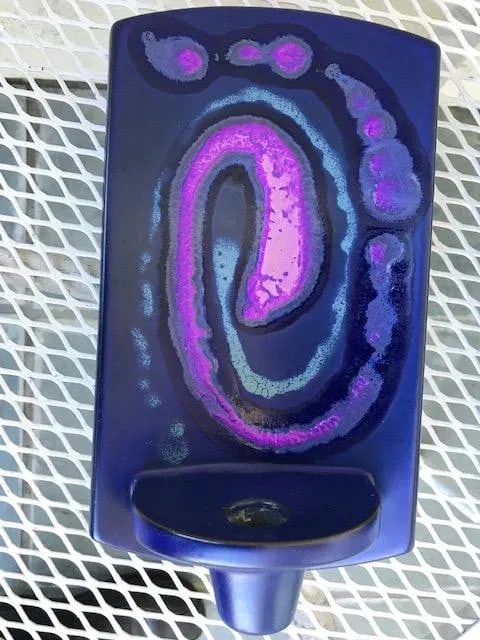 1960s Knabstrup Danish Modern Pottery Candle Wall Sconces in Blue and Purple - Set of 3 - 3