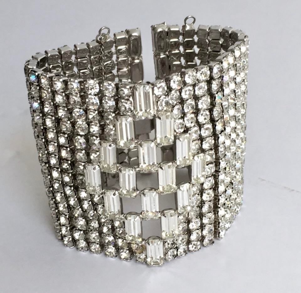 Vintage Rhinestone Bracelet Extra Wide Statement Piece Designer Runway Style 2.25" Wide Estate Jewel - 3