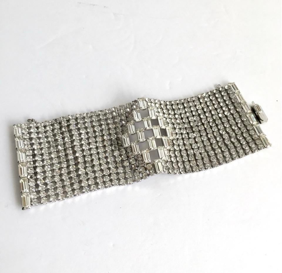 Vintage Rhinestone Bracelet Extra Wide Statement Piece Designer Runway Style 2.25" Wide Estate Jewel - 4