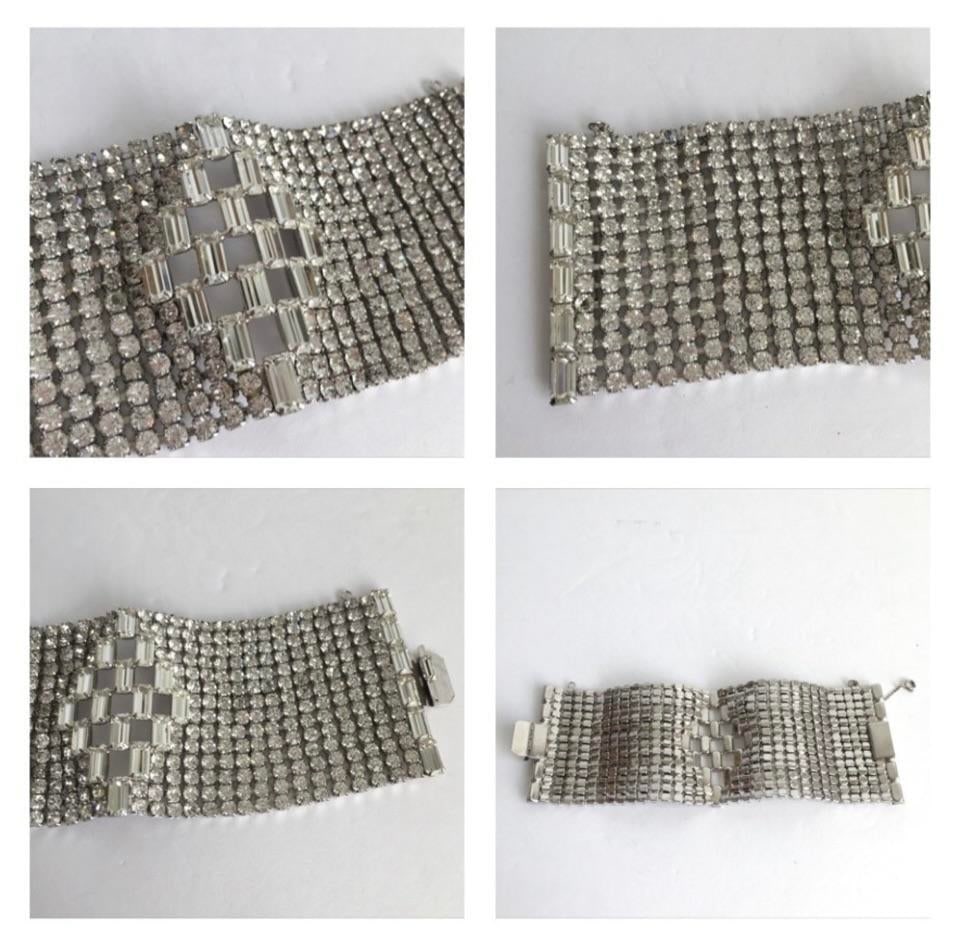 Vintage Rhinestone Bracelet Extra Wide Statement Piece Designer Runway Style 2.25" Wide Estate Jewel - 5