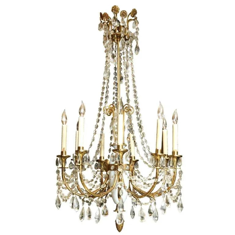 Russian Style Bronze, Opaline Glass and Crystal Chandelier - 10