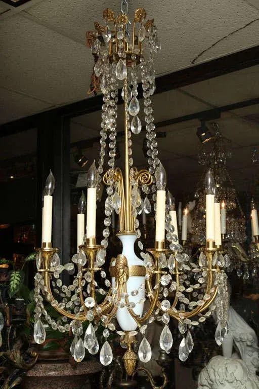 Russian Style Bronze, Opaline Glass and Crystal Chandelier - 3