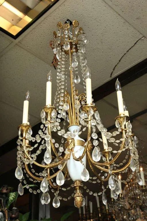 Russian Style Bronze, Opaline Glass and Crystal Chandelier - 4