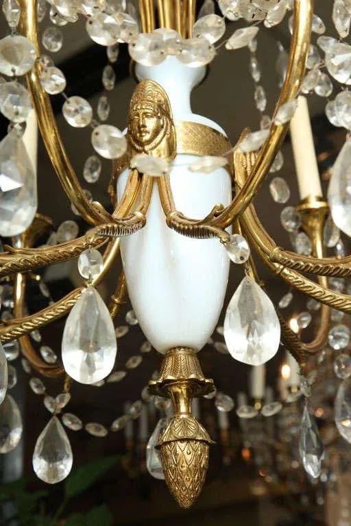 Russian Style Bronze, Opaline Glass and Crystal Chandelier - 5