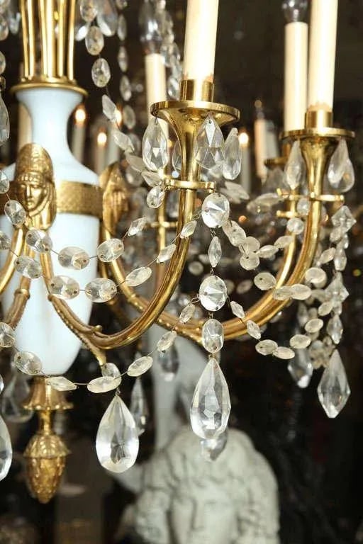 Russian Style Bronze, Opaline Glass and Crystal Chandelier - 6