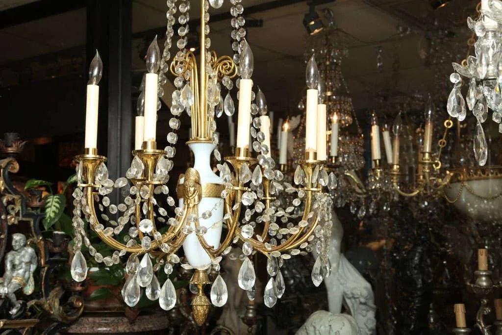 Russian Style Bronze, Opaline Glass and Crystal Chandelier - 8