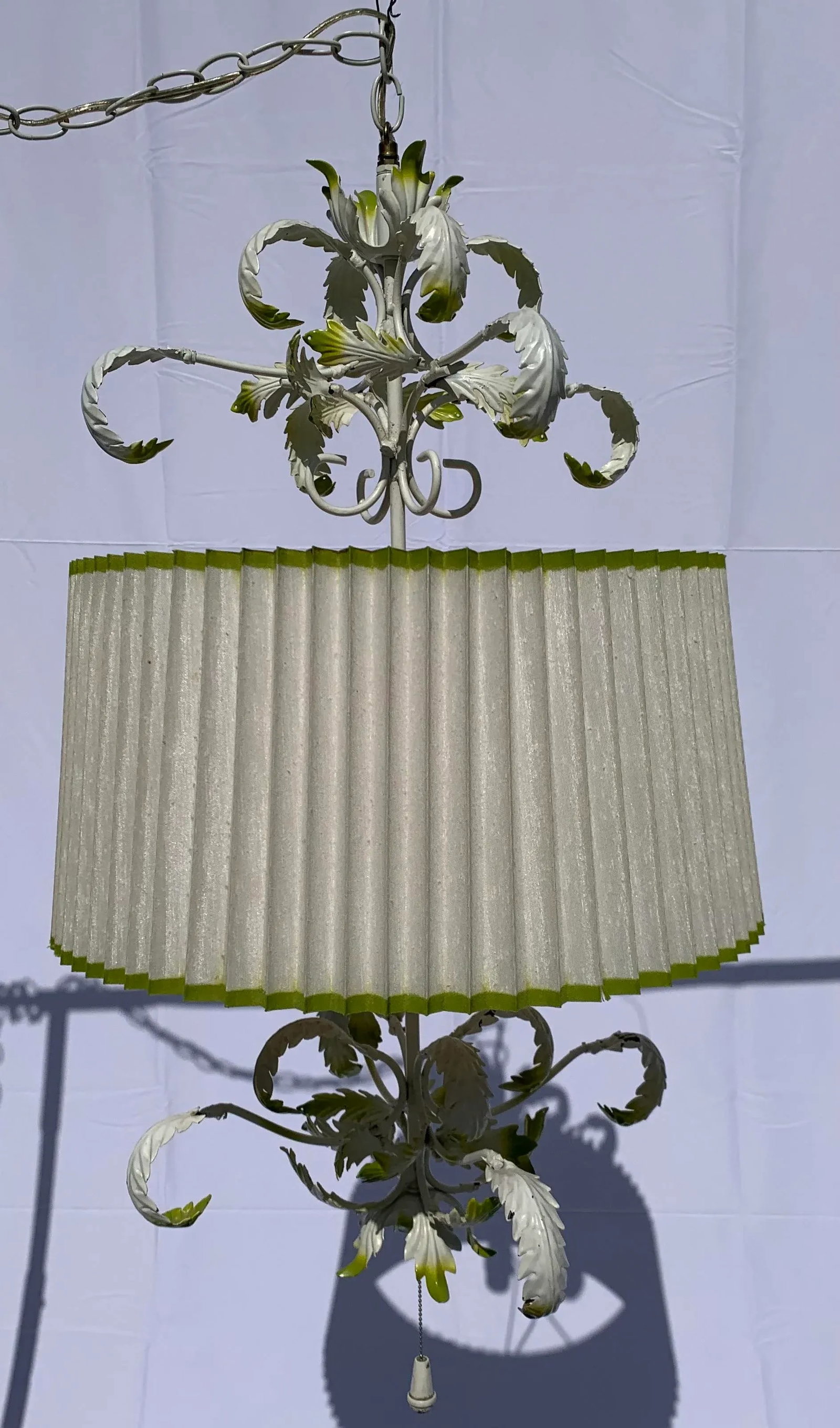 1960's Wrought Iron Stamped Steel Swag Lamp With Brass Chain - 5
