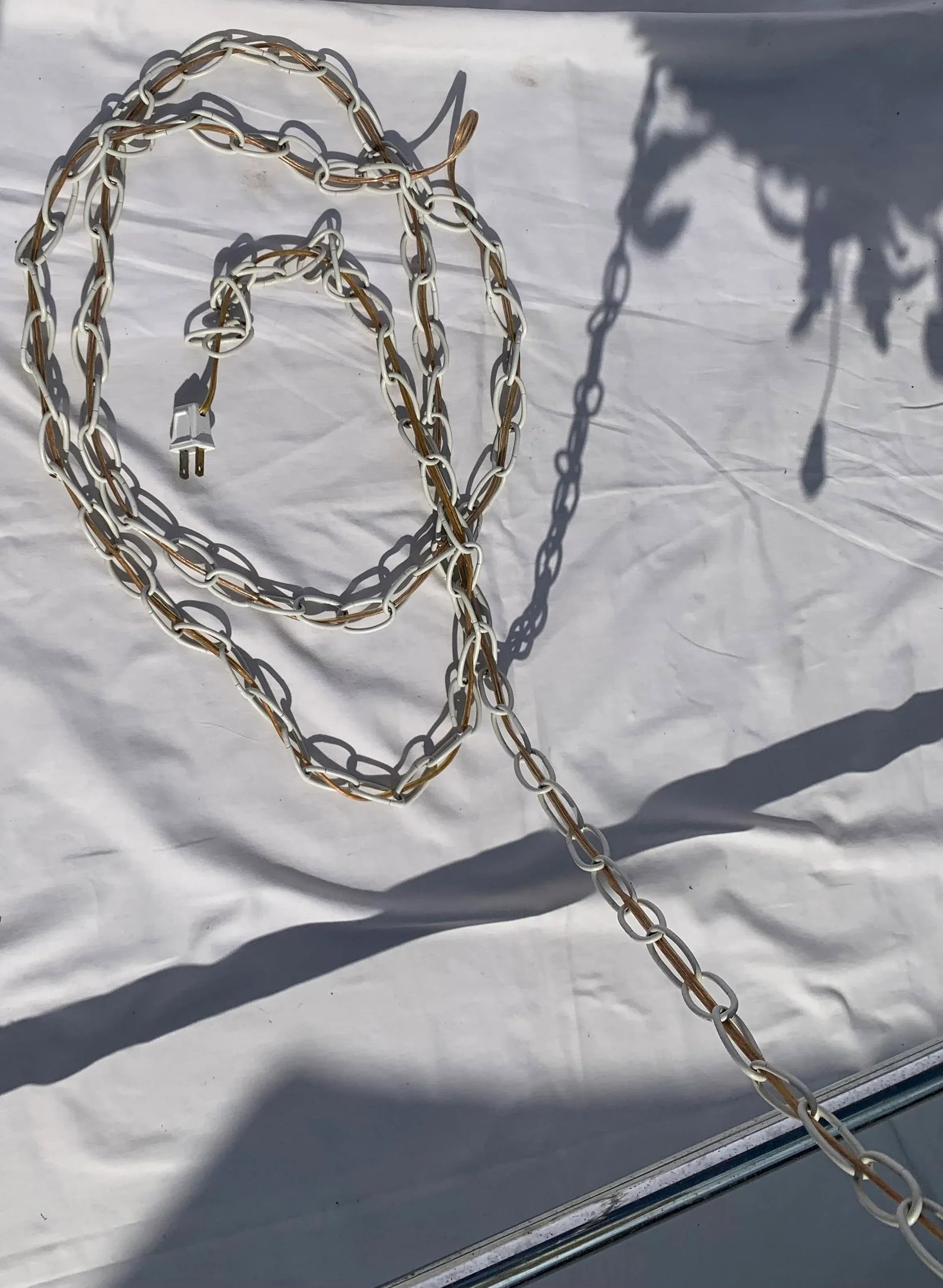 1960's Wrought Iron Stamped Steel Swag Lamp With Brass Chain - 12