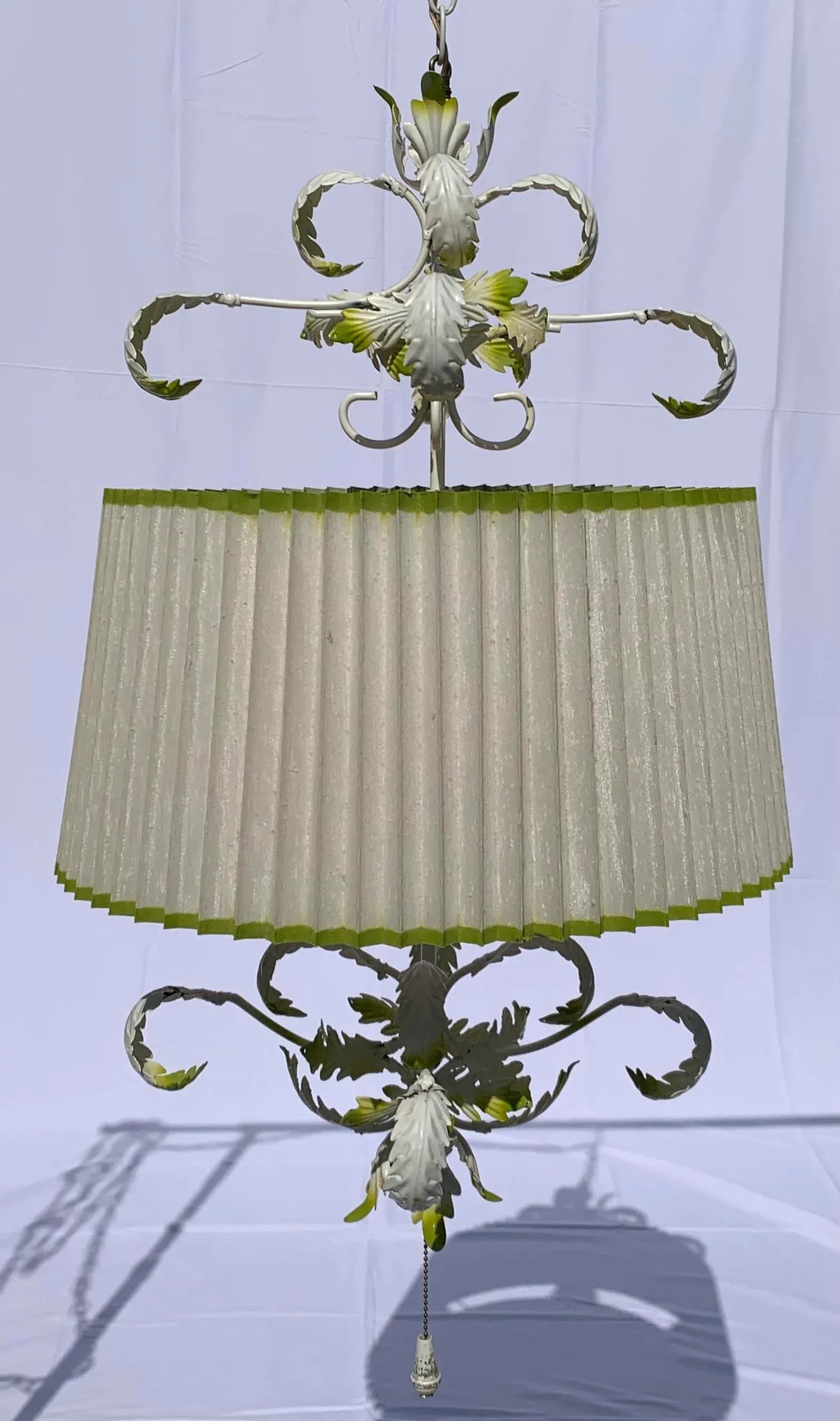 1960's Wrought Iron Stamped Steel Swag Lamp With Brass Chain - 3