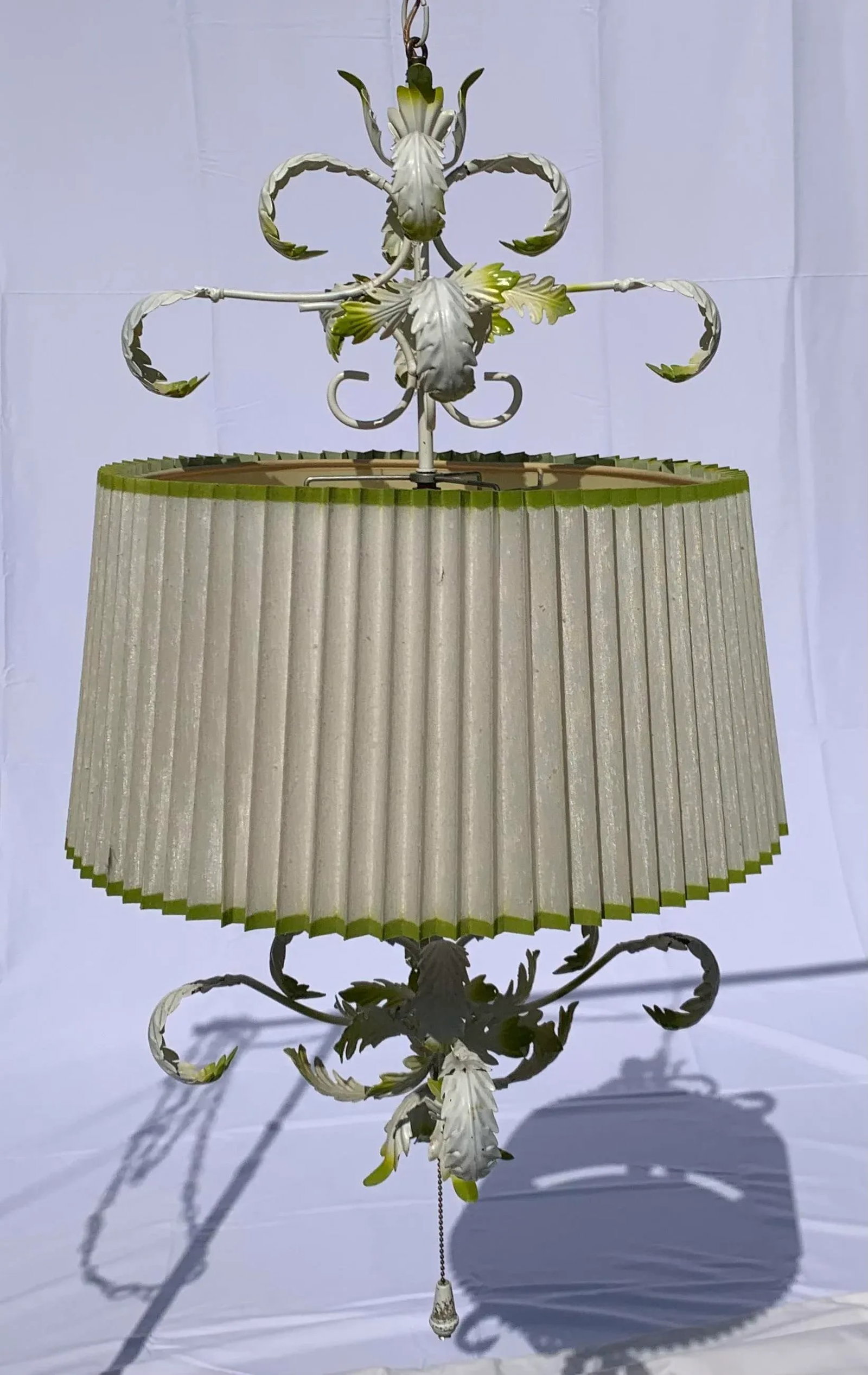 1960's Wrought Iron Stamped Steel Swag Lamp With Brass Chain - 4
