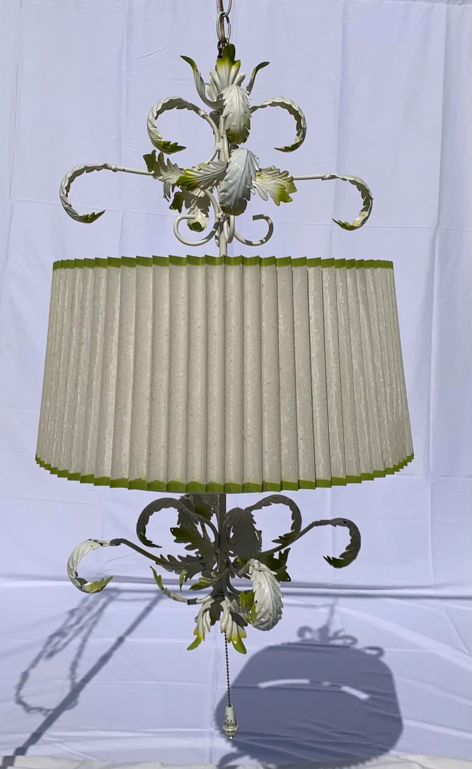 1960's Wrought Iron Stamped Steel Swag Lamp With Brass Chain - 5