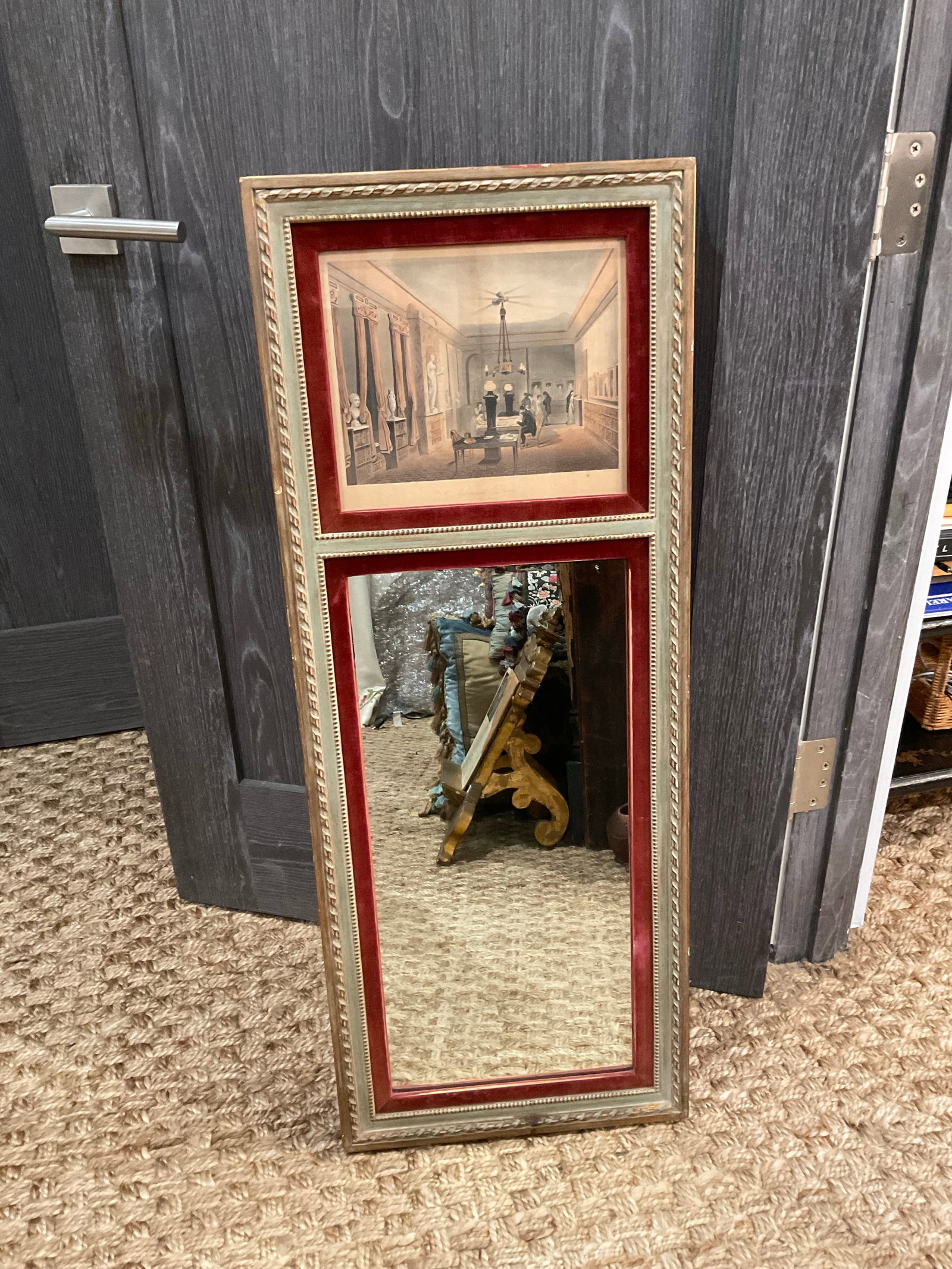 Antique European Gallery Mirror With Framed Print, Circa 1900 - 2