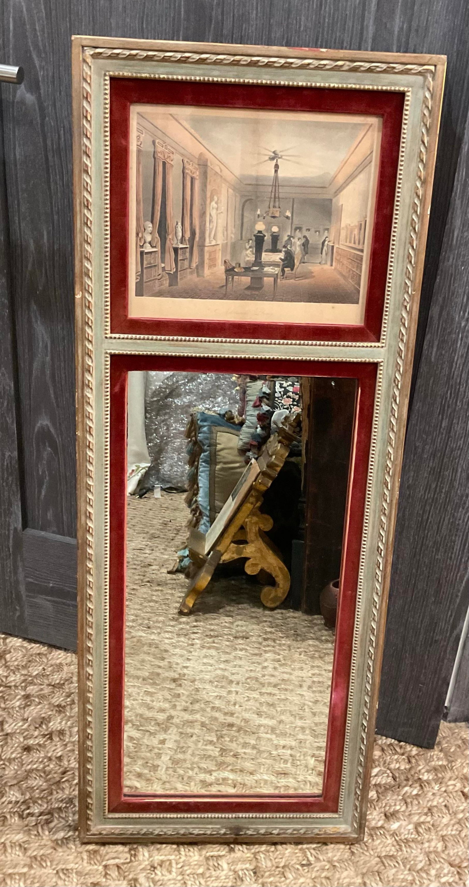Antique European Gallery Mirror With Framed Print, Circa 1900 - 5