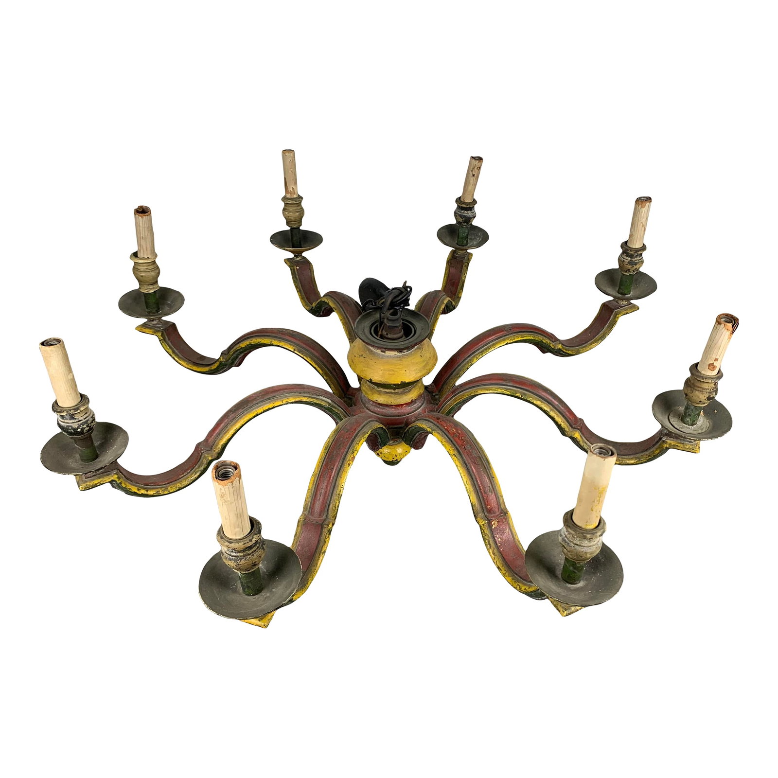 Antique Italian Painted Brass Chandelier: Antique Italian Painted Brass Chandelier. From the collection of Bob and Dolores Hope from their estate located in Toluca Lake, California. Condition: Alterations: Original Condition Unaltered Imperfe