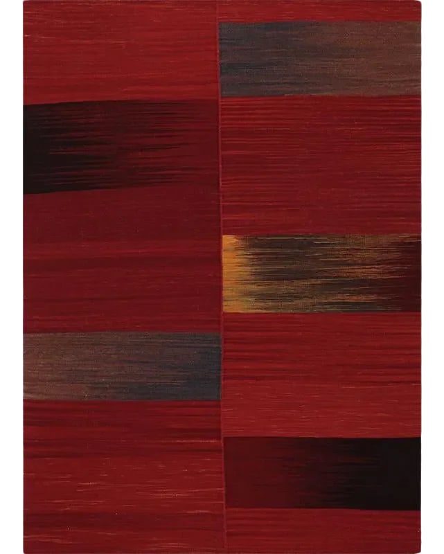 Handwoven Scandinavian Style Persian Kilim Rug 4'11" X 6'7": This remarkable Scandinavian style kilim rug features a dramatic pop of electrifying colors in a playfully rich design. The innovative modern use of colors certainly brings a tantalizing element of ex