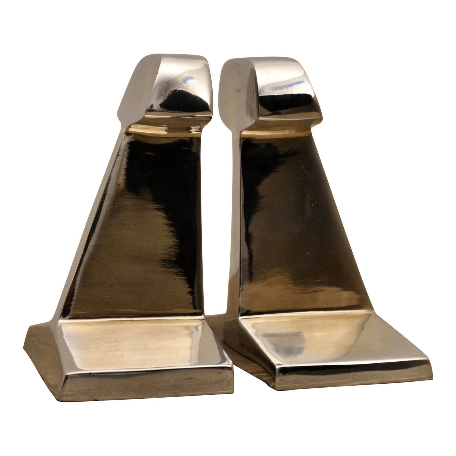 Late 20th Century Pair Modernist Nickel Plated Railroad Tie Bookends: Great set of modernist art deco style nickel bookends in the shape of railroad ties. Mid Century Americana. 6 1/2" x 5 1/4" x 6 1/4" Condition: Alterations: Original Condition Unaltered