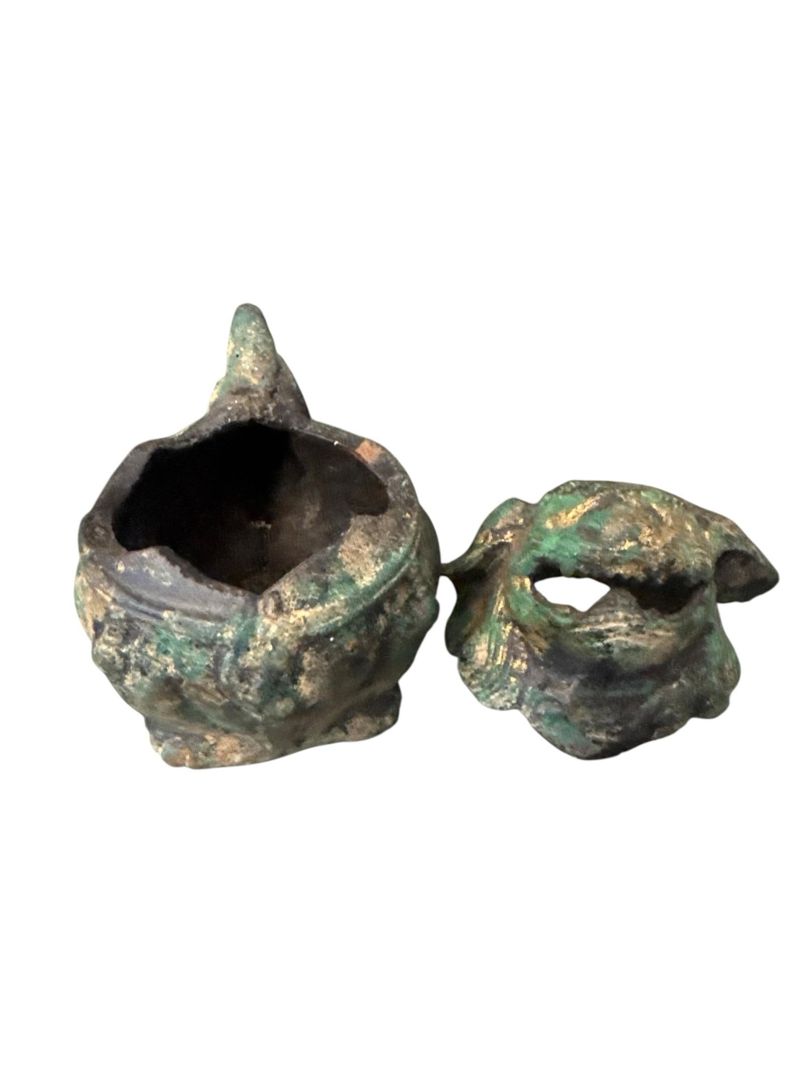 Antique 19th C. Bronze Foo Dog Incense Burner With Aged Verdigris Patina - Qing Era Asian Antique - 2