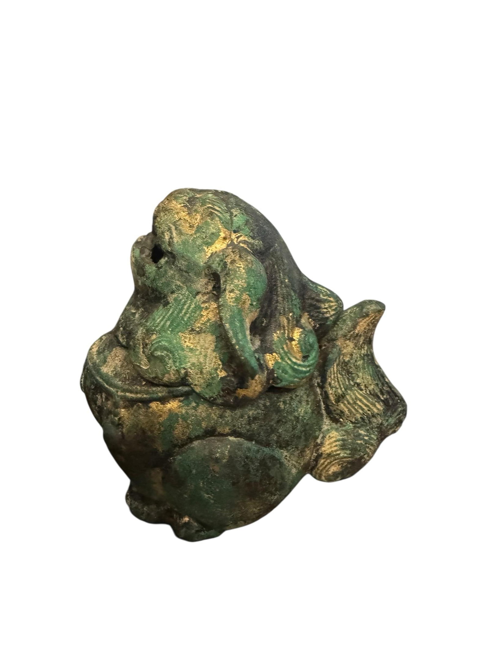 Antique 19th C. Bronze Foo Dog Incense Burner With Aged Verdigris Patina - Qing Era Asian Antique - 3