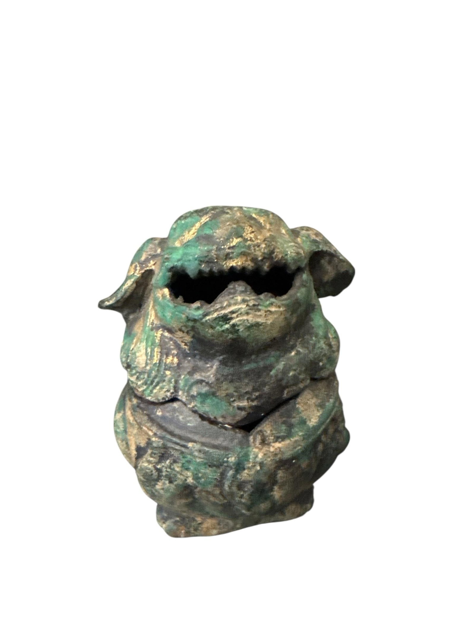 Antique 19th C. Bronze Foo Dog Incense Burner With Aged Verdigris Patina - Qing Era Asian Antique - 6