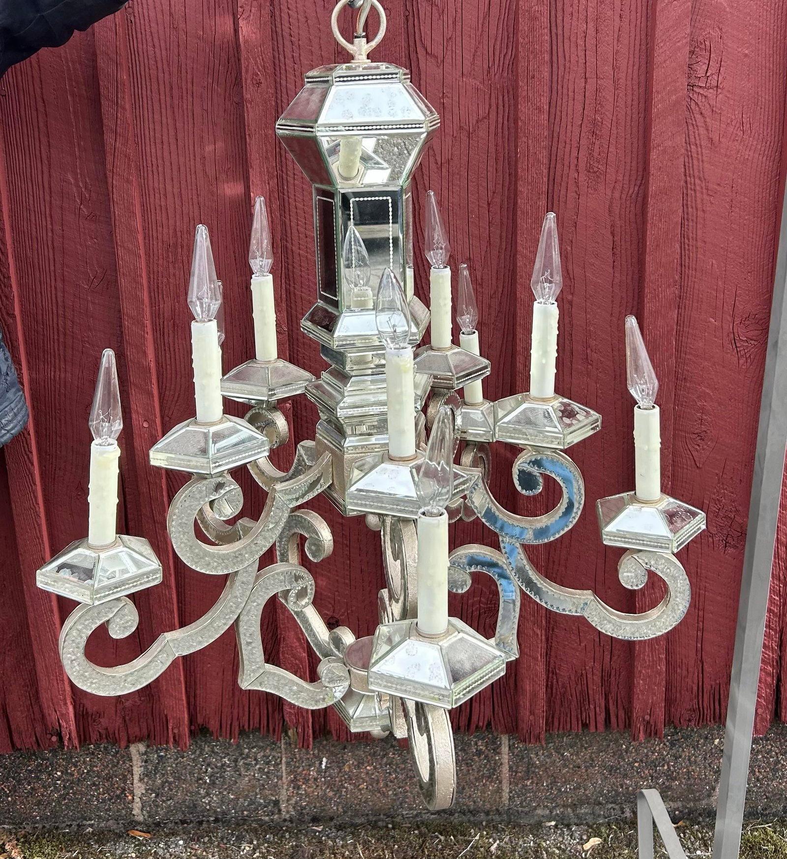 1990s Modern Ornate Decorative Venetian Mirrored 10 Arm Glass Chandelier - 2