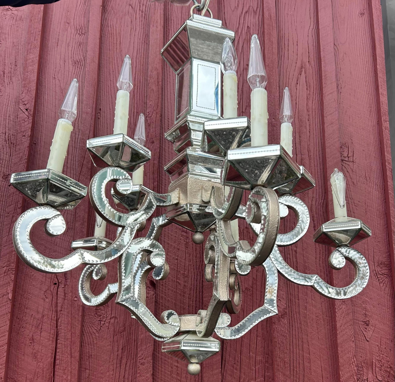 1990s Modern Ornate Decorative Venetian Mirrored 10 Arm Glass Chandelier - 3