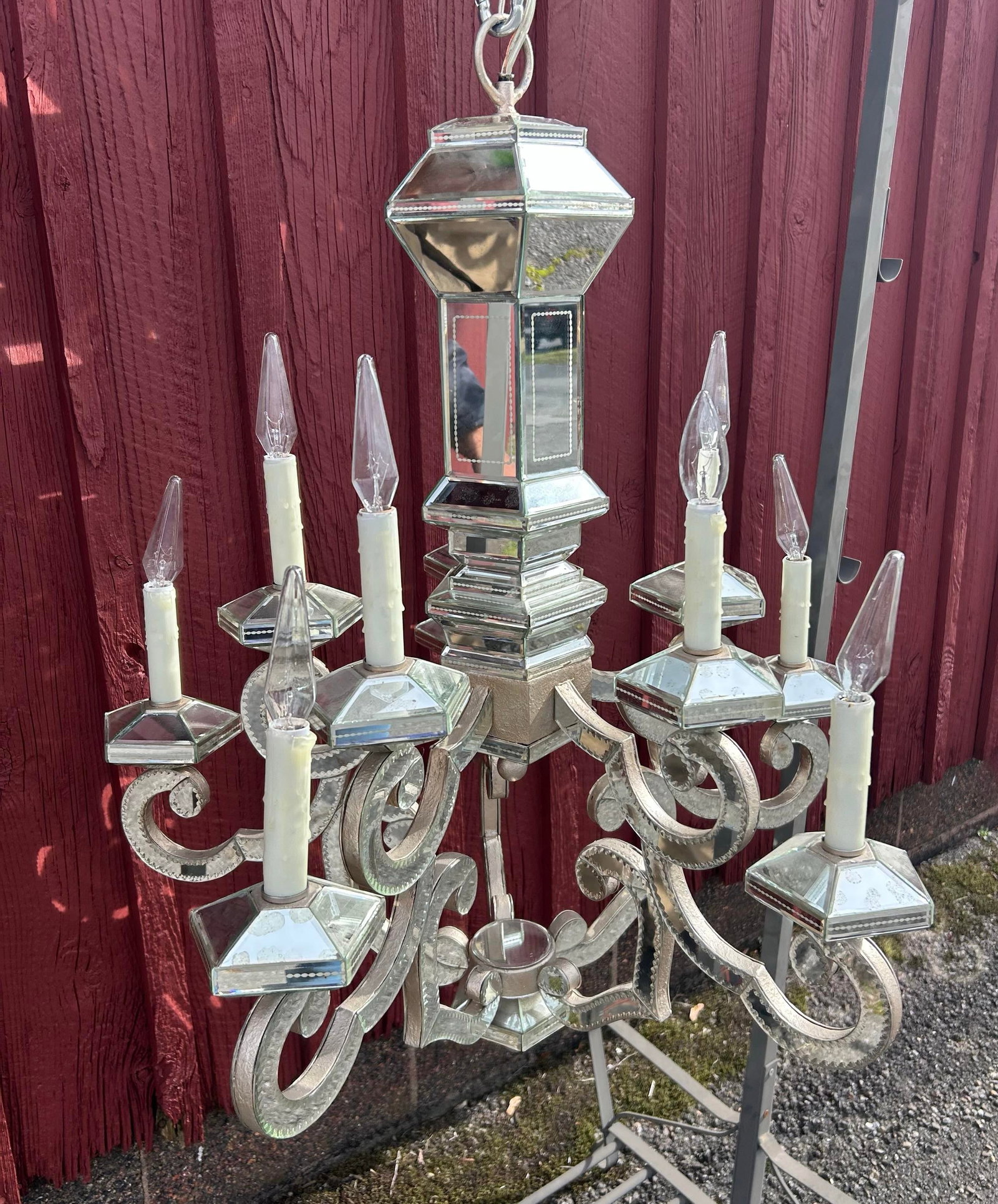 1990s Modern Ornate Decorative Venetian Mirrored 10 Arm Glass Chandelier - 4
