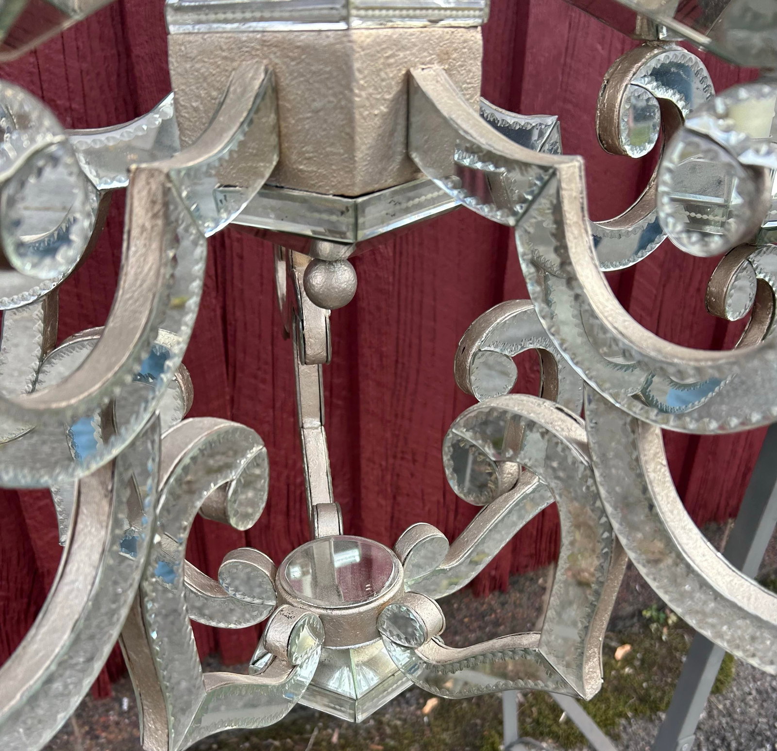 1990s Modern Ornate Decorative Venetian Mirrored 10 Arm Glass Chandelier - 5
