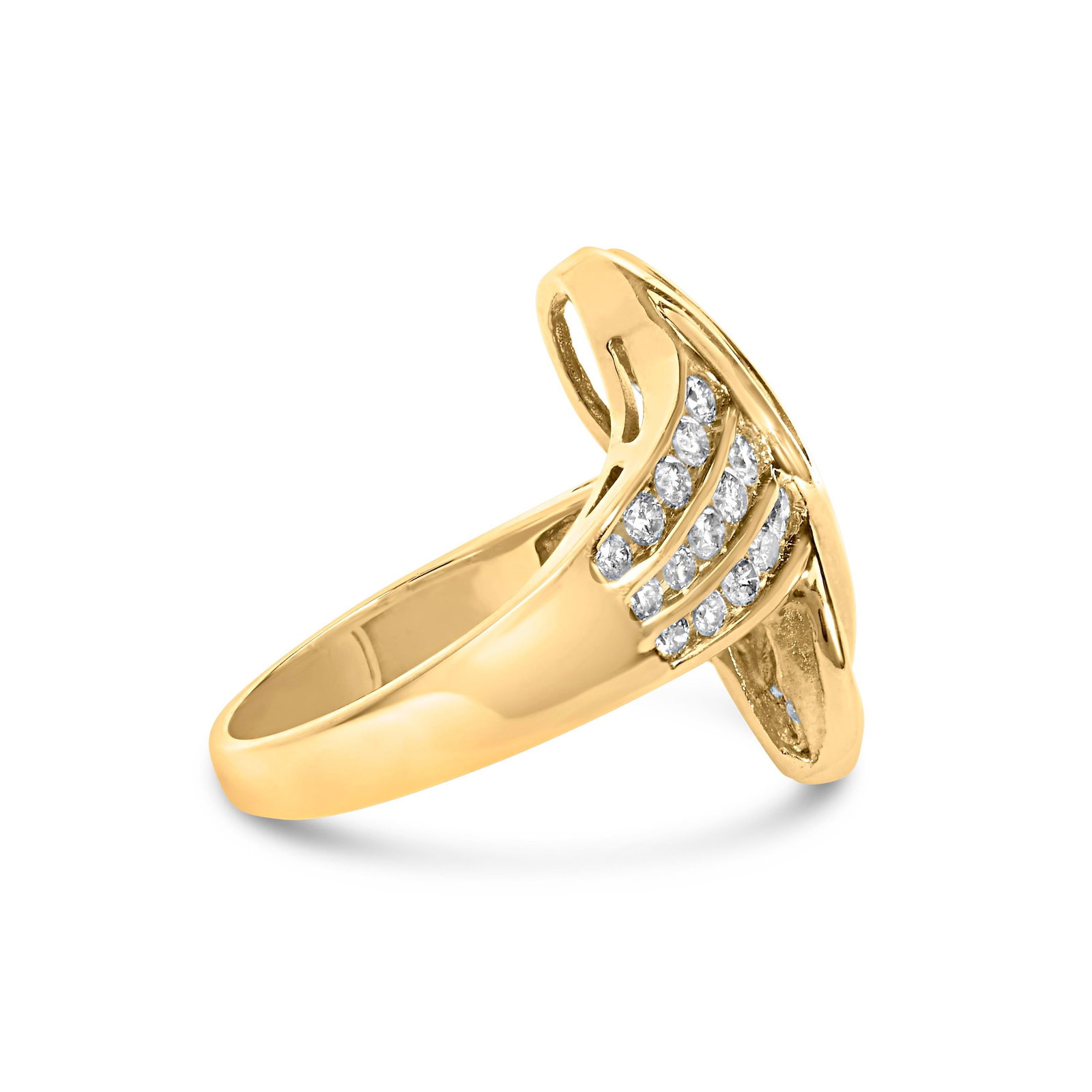 14K Yellow Gold 1 1/3 Cttw Channel Set Diamond Bypass Cocktail Ring (J-K Color, I1-I2 Clarity) - Rin - 2