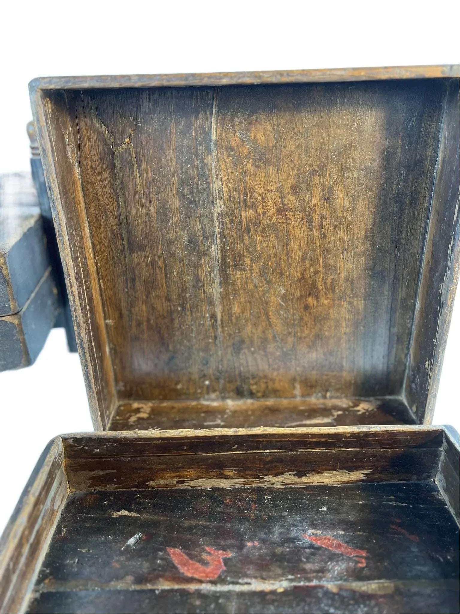 Two Antique Chinese Folk Art Wooded Travel Containers - 16