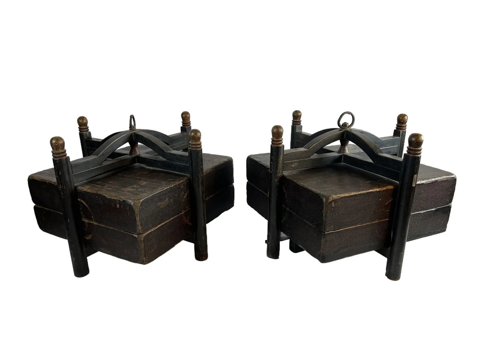Two Antique Chinese Folk Art Wooded Travel Containers - 2