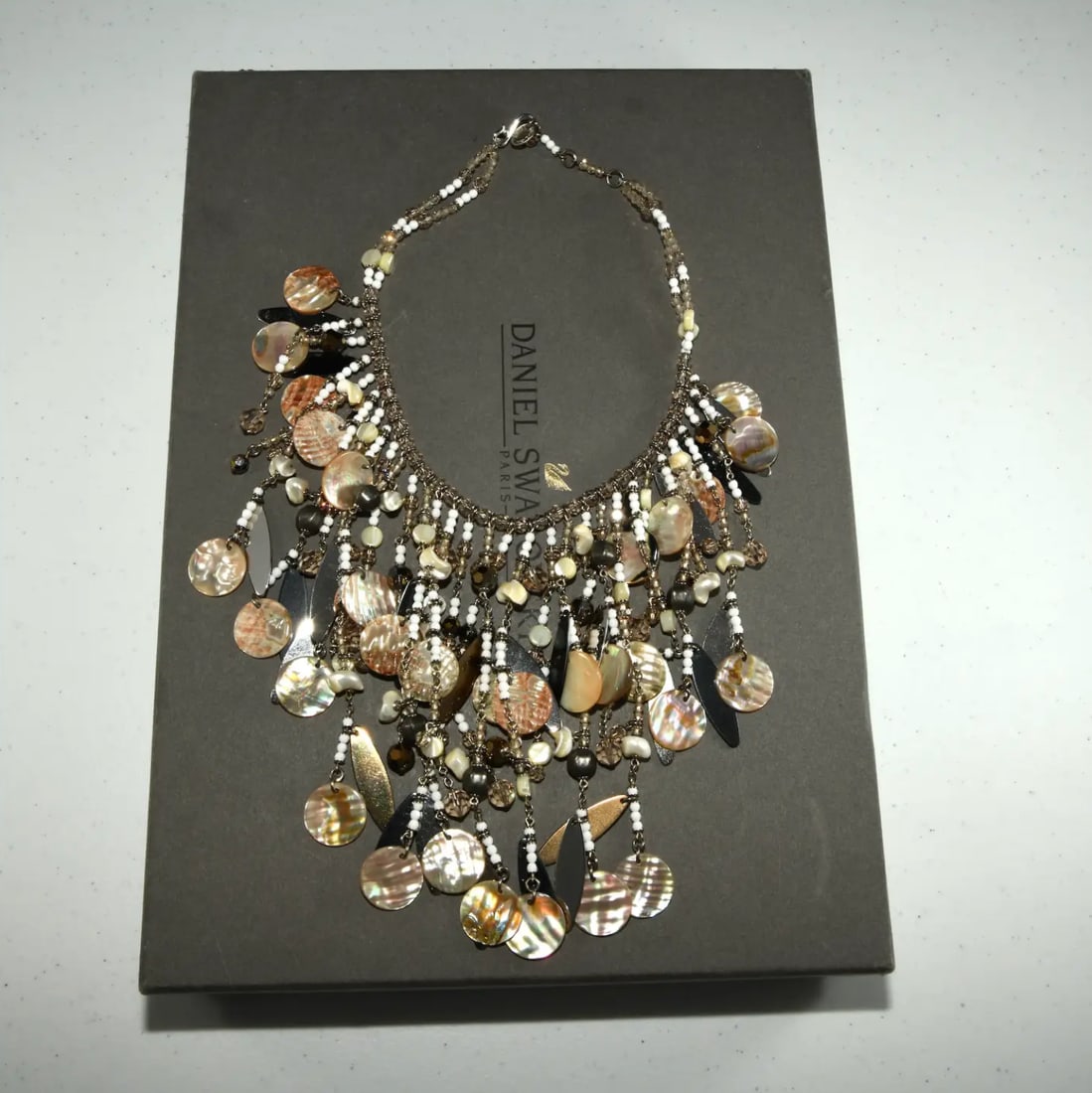 Vintage Daniel Swarovski Waterfall Bib Necklace in Original Box - 3