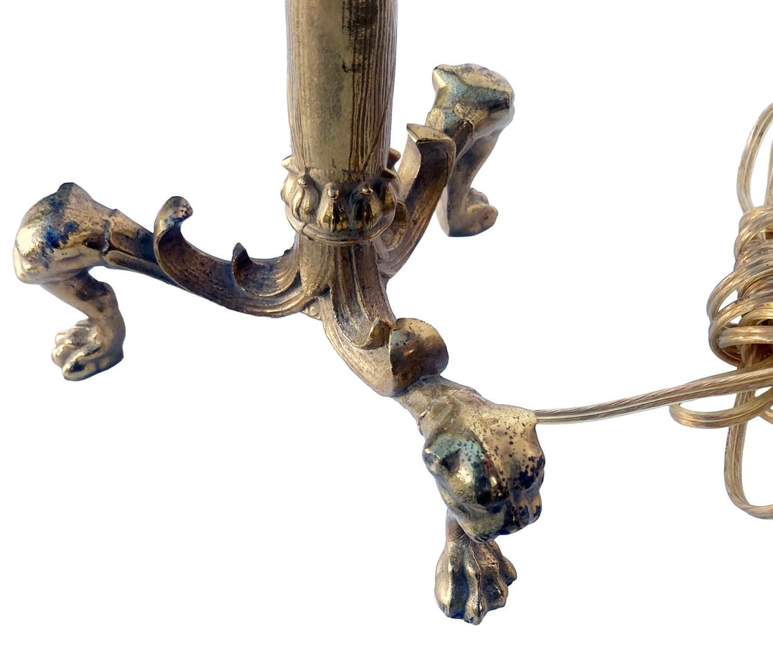 Early 20th Century Converted Brass Andiron Candlestick Lamp on Tripod Base - 11