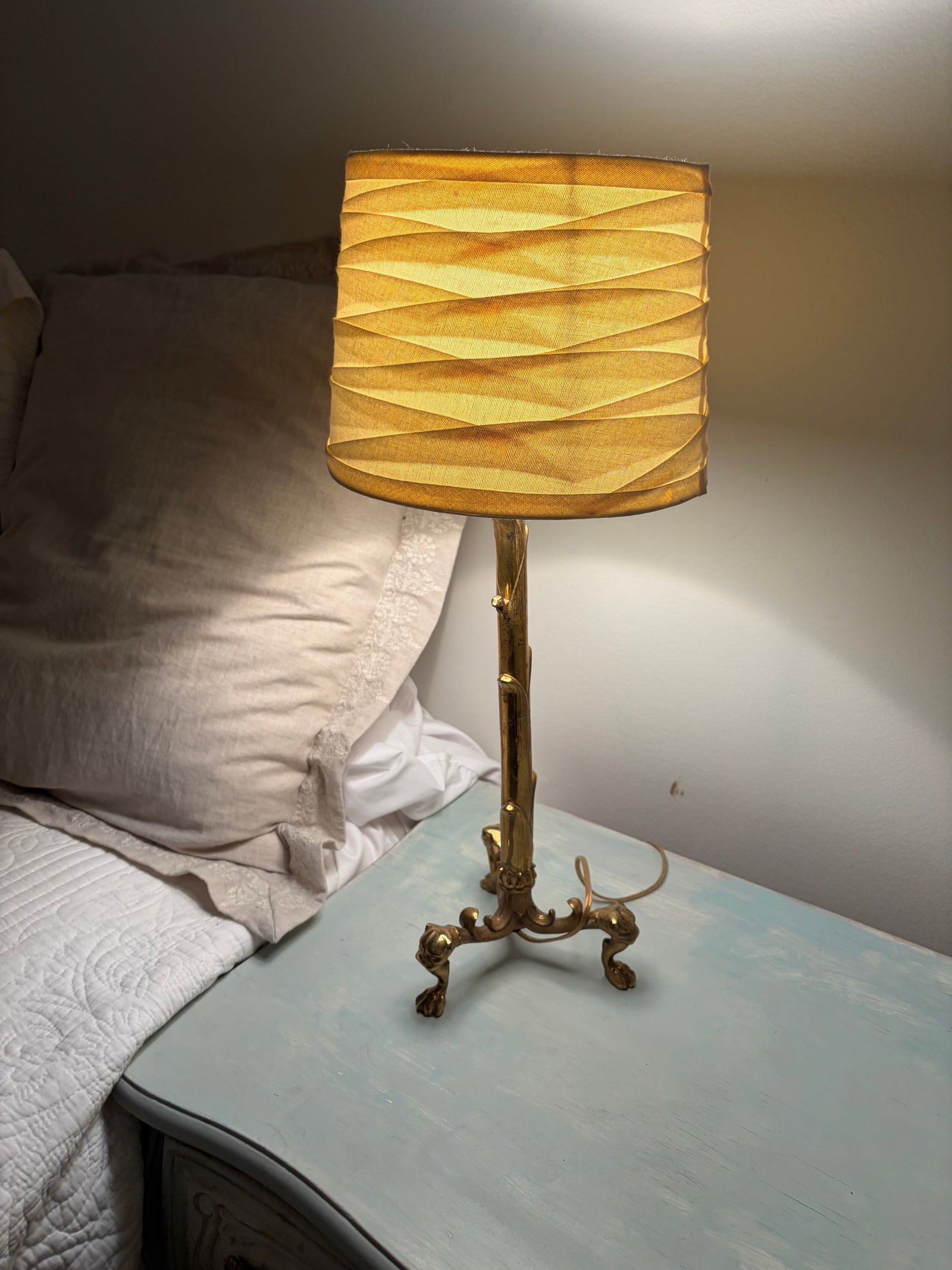 Early 20th Century Converted Brass Andiron Candlestick Lamp on Tripod Base - 17