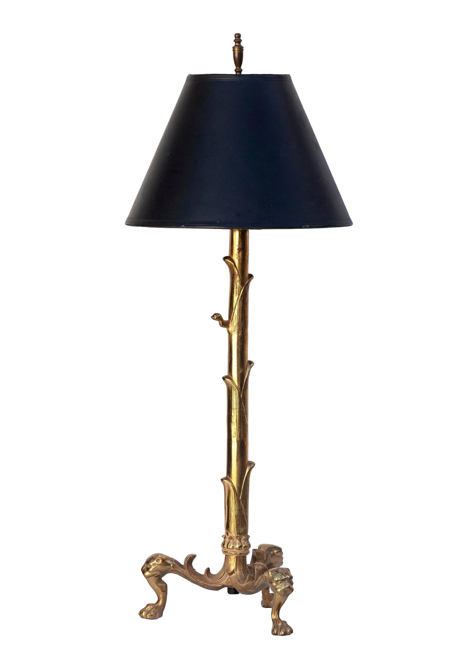 Early 20th Century Converted Brass Andiron Candlestick Lamp on Tripod Base - 2