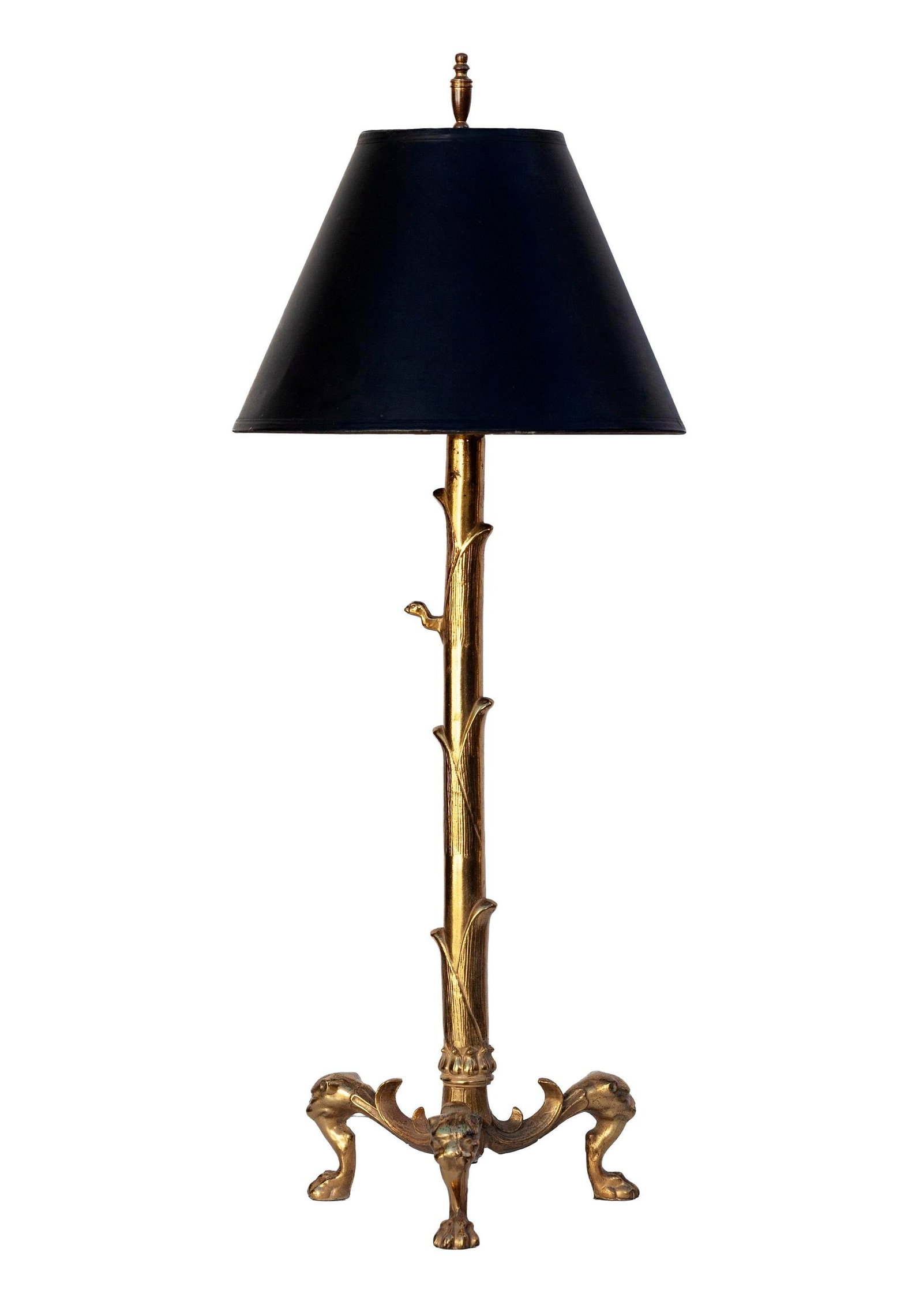 Early 20th Century Converted Brass Andiron Candlestick Lamp on Tripod Base - 3