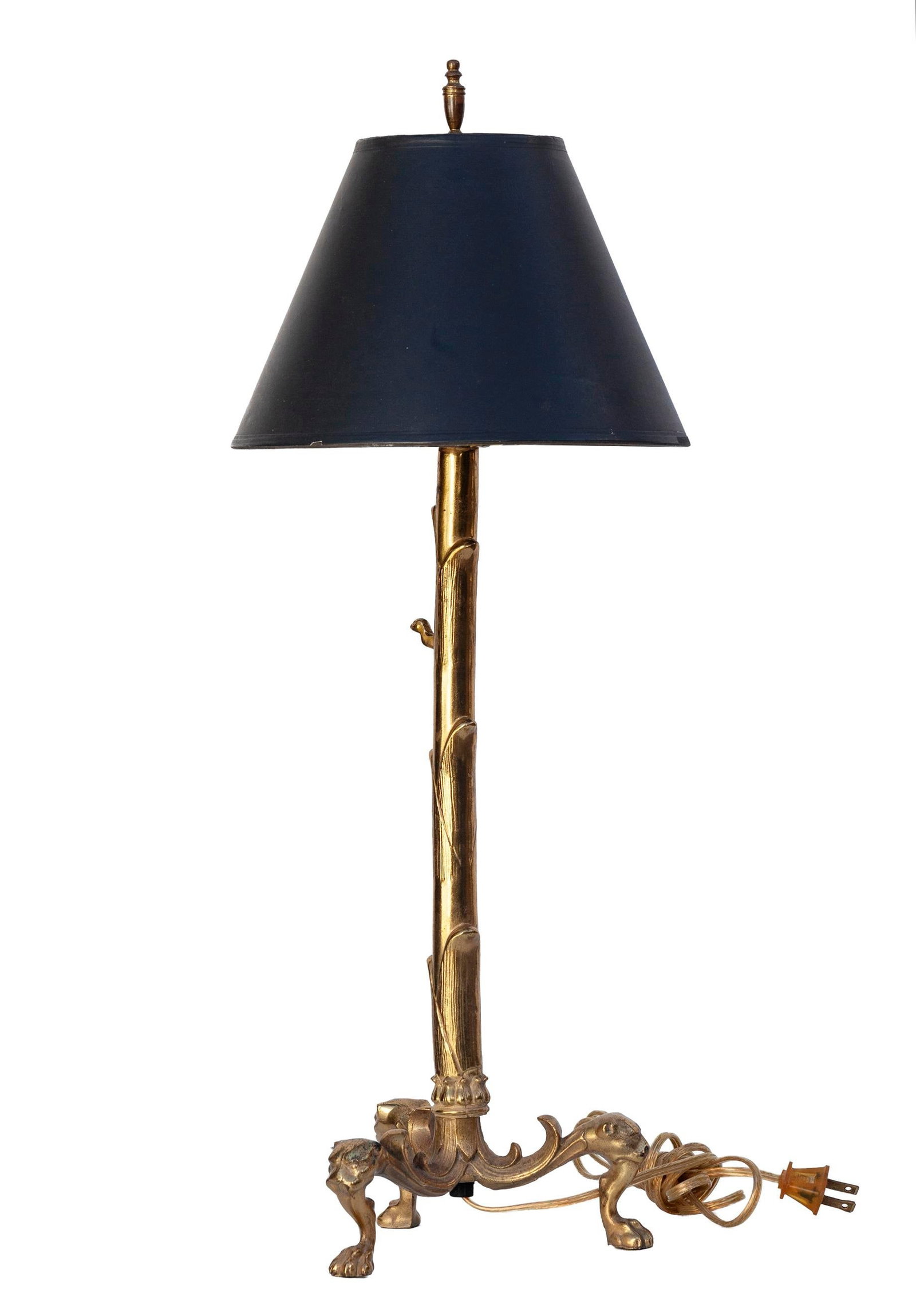 Early 20th Century Converted Brass Andiron Candlestick Lamp on Tripod Base - 4