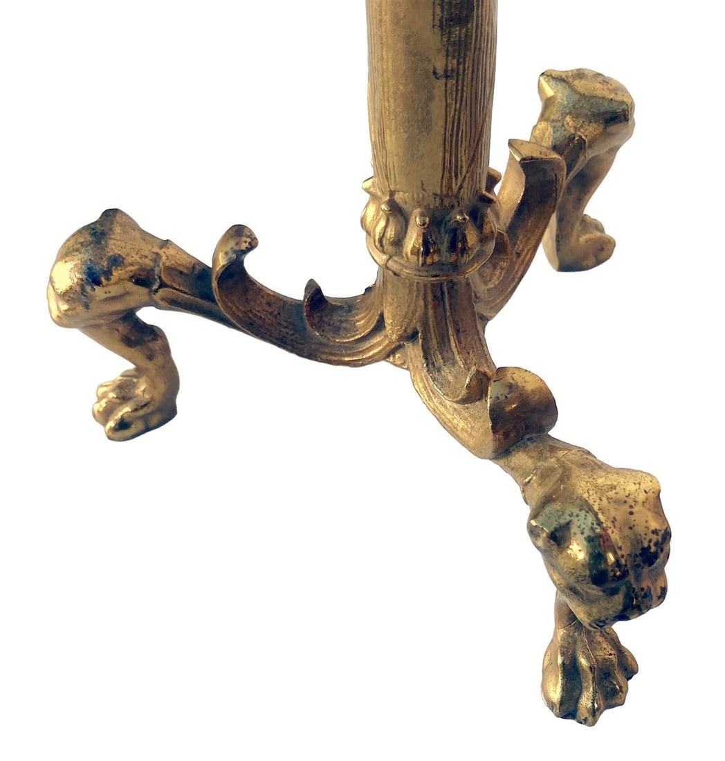 Early 20th Century Converted Brass Andiron Candlestick Lamp on Tripod Base - 8