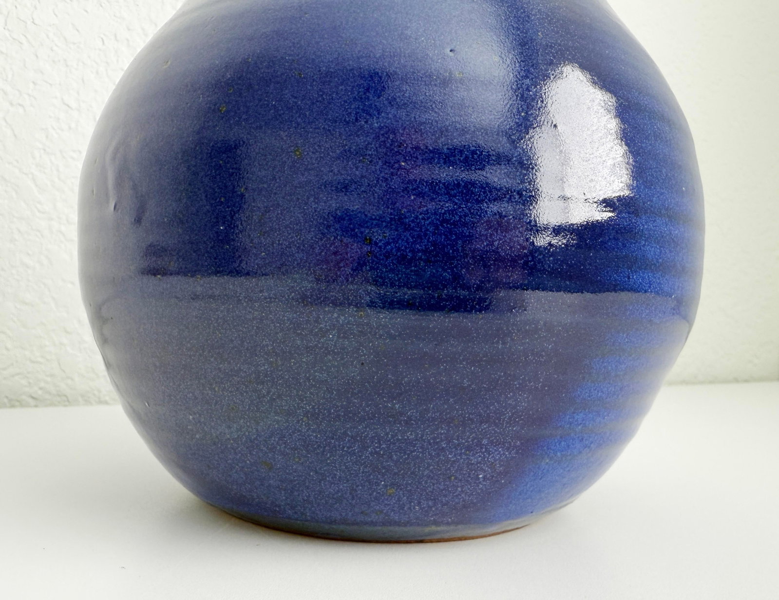 Vintage Cobalt Blue Modernist Ceramic Lidded Pot, Artist Signed - 3