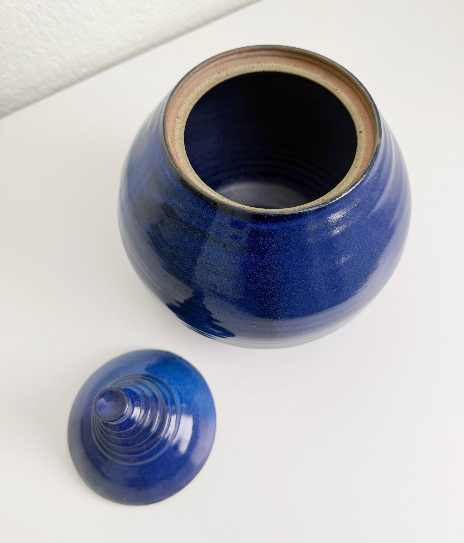 Vintage Cobalt Blue Modernist Ceramic Lidded Pot, Artist Signed - 5