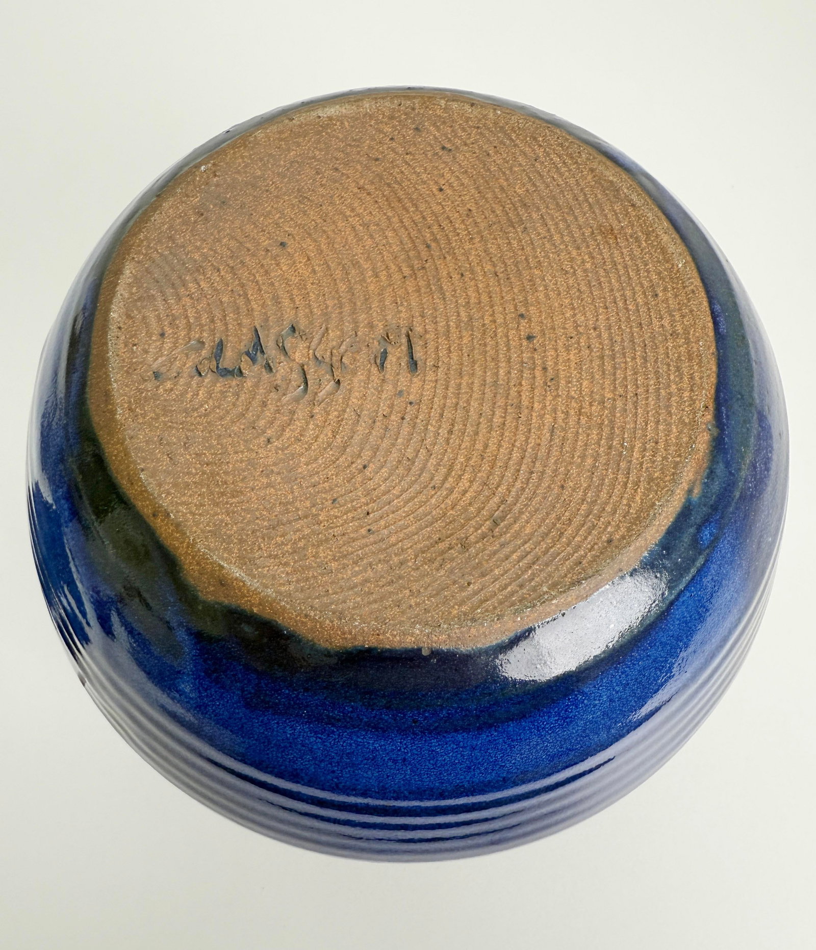 Vintage Cobalt Blue Modernist Ceramic Lidded Pot, Artist Signed - 9